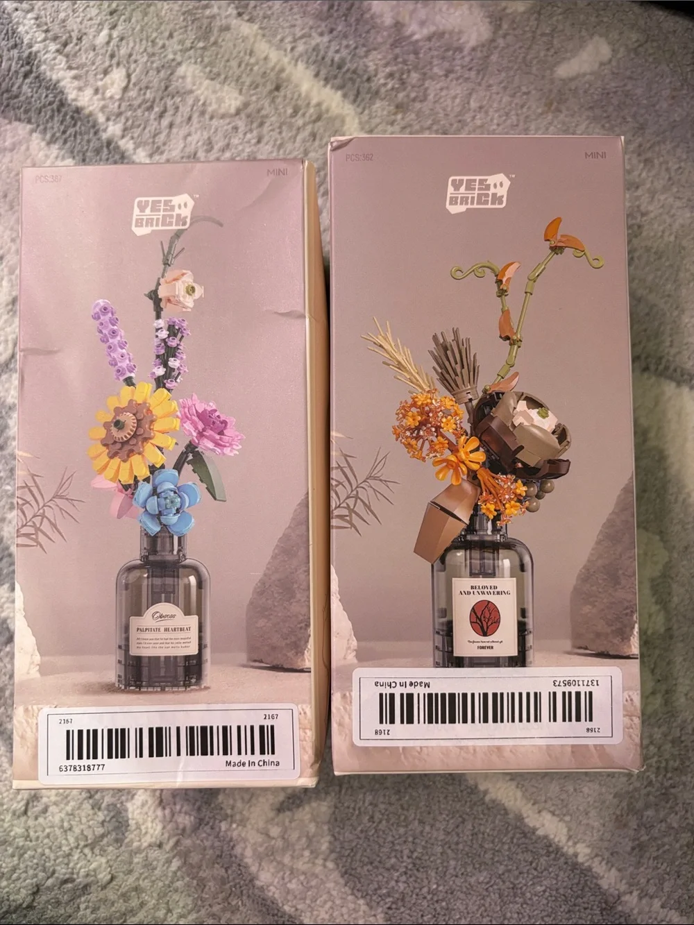 Mini blocks sets of two floral vases